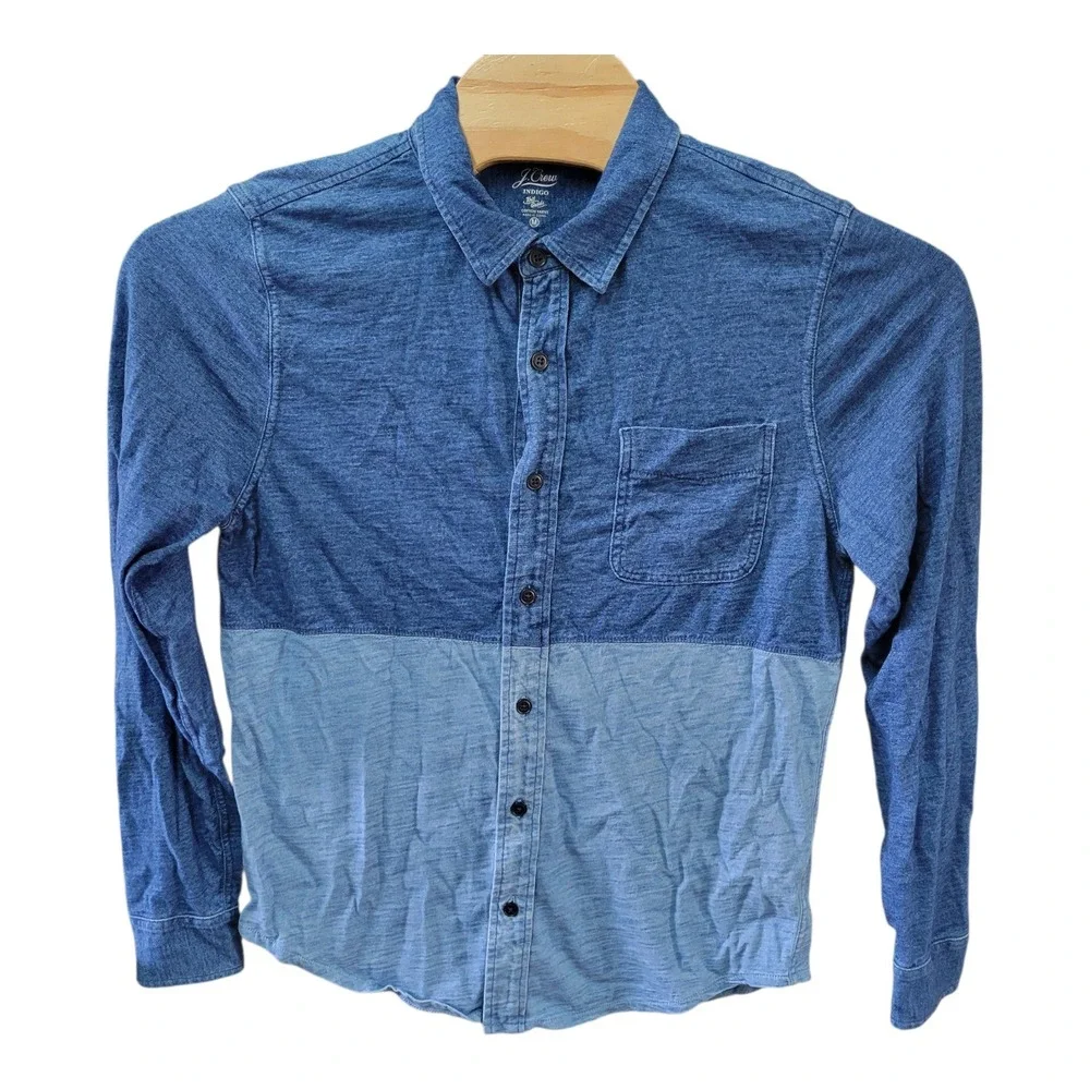 J. Crew Indigo Knit Goods Two Tone Long Sleeve Shirt Mens‎ Size M